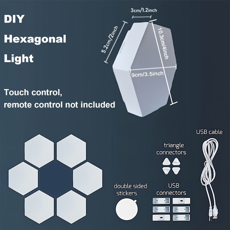 6packs Touch Control Hexagonal LED Wall Light, Neutral White Lamp With Touch Night Light, Easy To Use And Energy Efficient