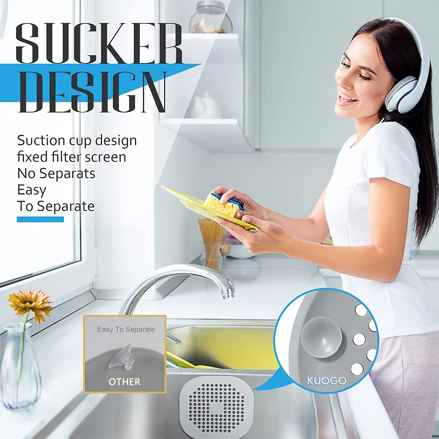 1pc or 4pcs Silicone Bathroom & Kitchen Drain Protector - Anti-Clog Shower Tub Floor Drain Plug, Non-Slip Bathroom Sink Drain Cover, Easy-Clean Drain Filter for Bathtub, Shower, Sink - Prevents Hair Clogs, Debris Buildup - Ba