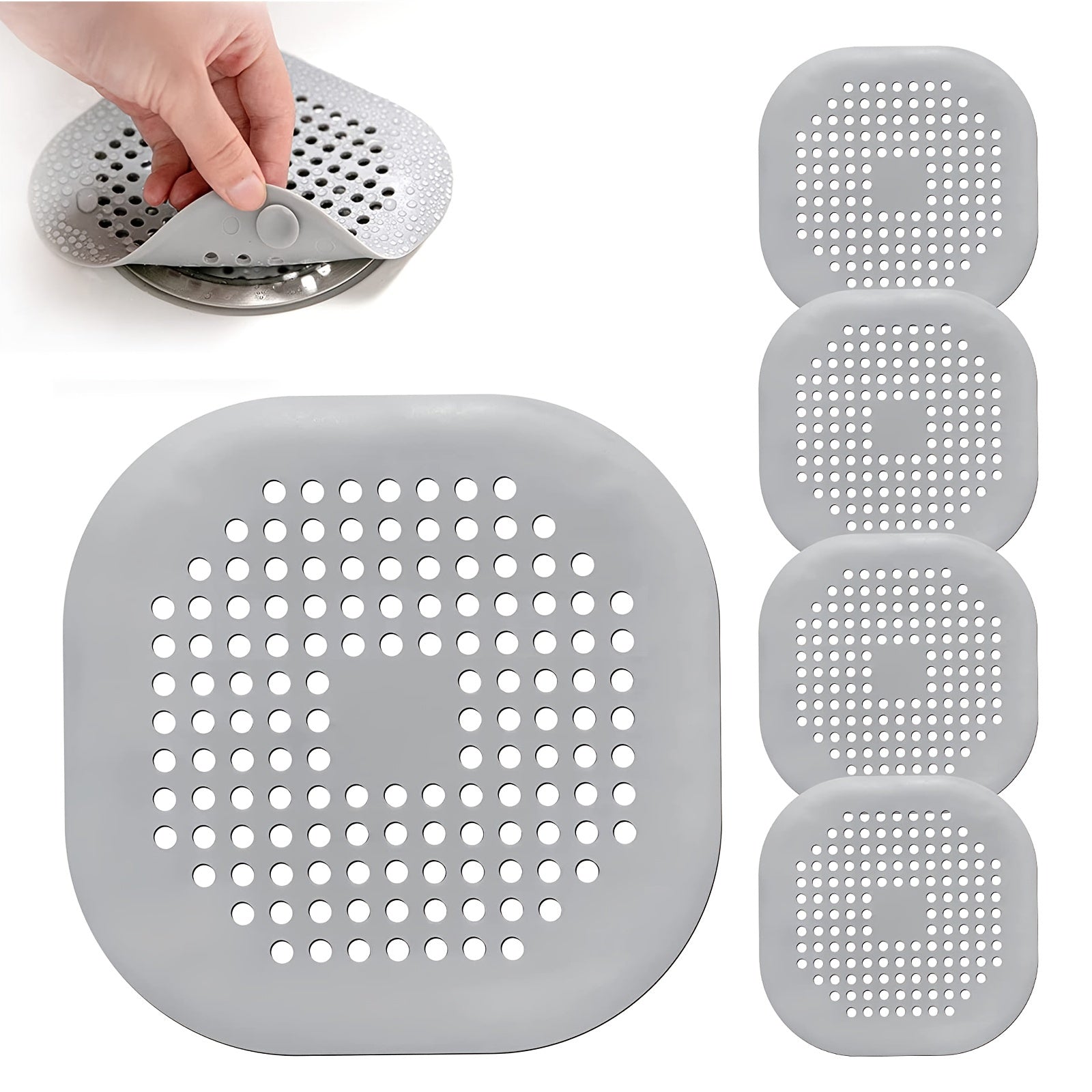 1pc or 4pcs Silicone Bathroom & Kitchen Drain Protector - Anti-Clog Shower Tub Floor Drain Plug, Non-Slip Bathroom Sink Drain Cover, Easy-Clean Drain Filter for Bathtub, Shower, Sink - Prevents Hair Clogs, Debris Buildup - Ba