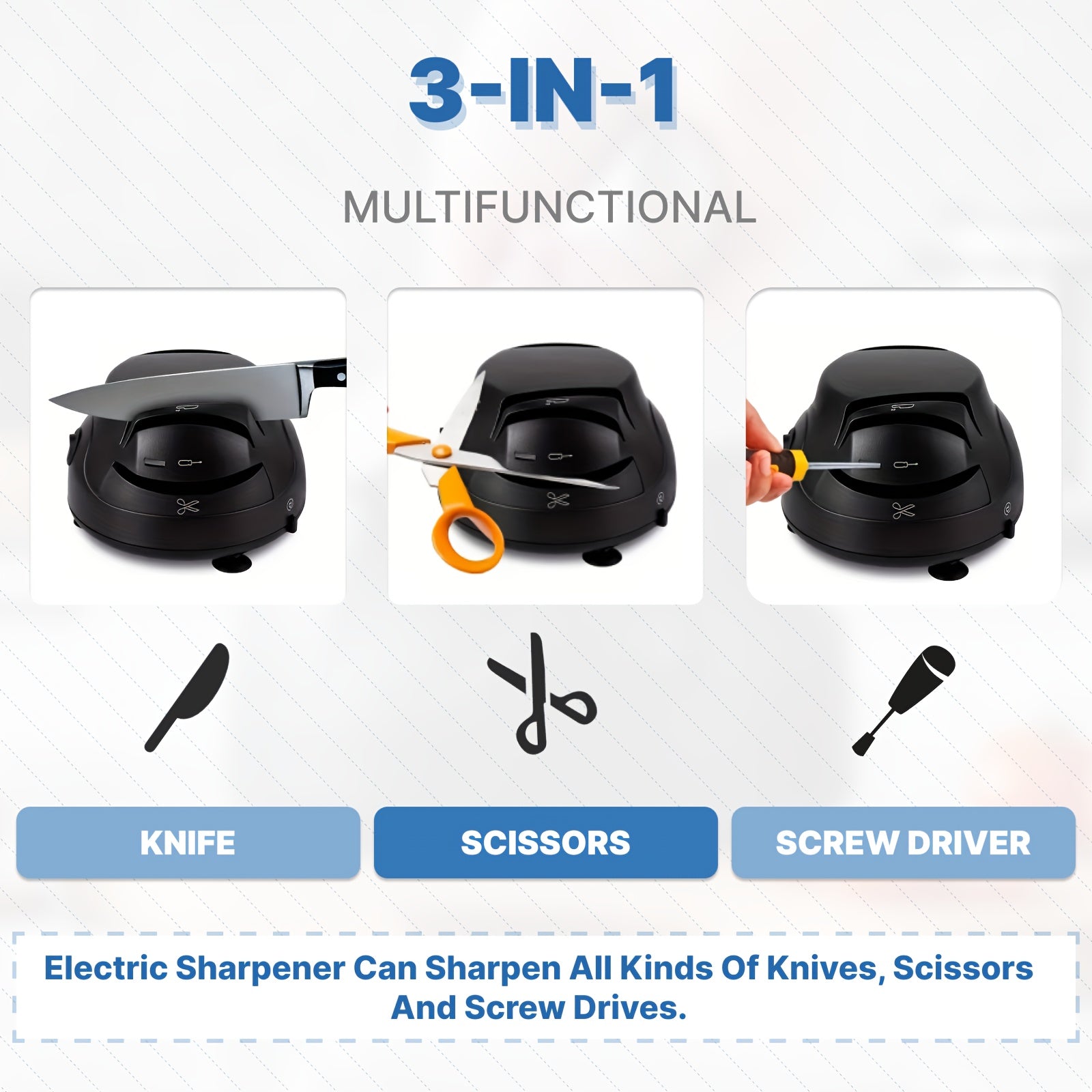 [Professional Knife Sharpener] WANVOAPLS Professional Electric Knife Sharpener 28D-4 Model - 4-Slot Sharpening System, Dual Voltage (36V-100V) with US Plug, ABS Material - Ideal for Kitchen Knives and Utensils | Modern Kitche