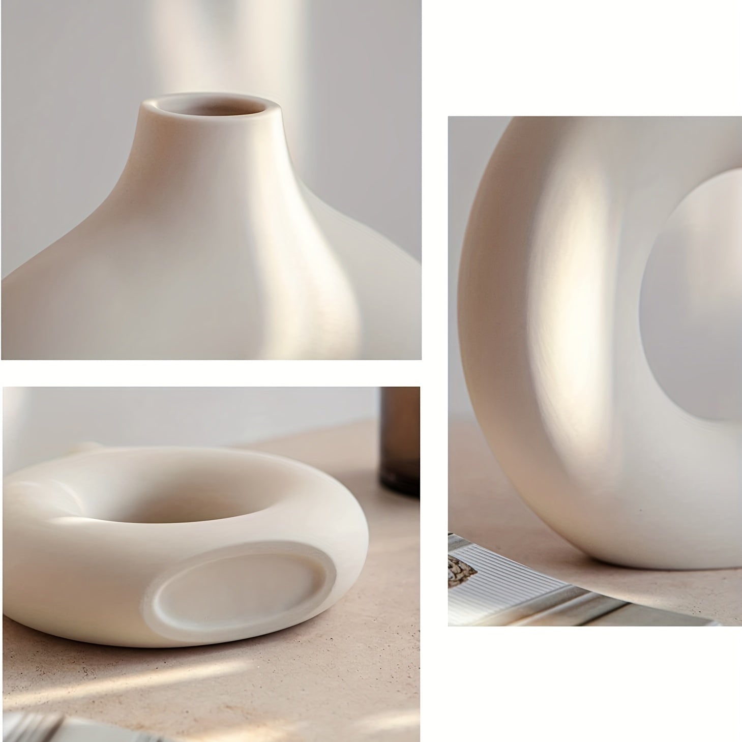 1pc Contemporary Ceramic Vase, Round Circle Design, Creative Ceramic Craft, Living Room Decor, Cross-Border Bestseller, 5.12*5.51inch Decorative Flower Vase