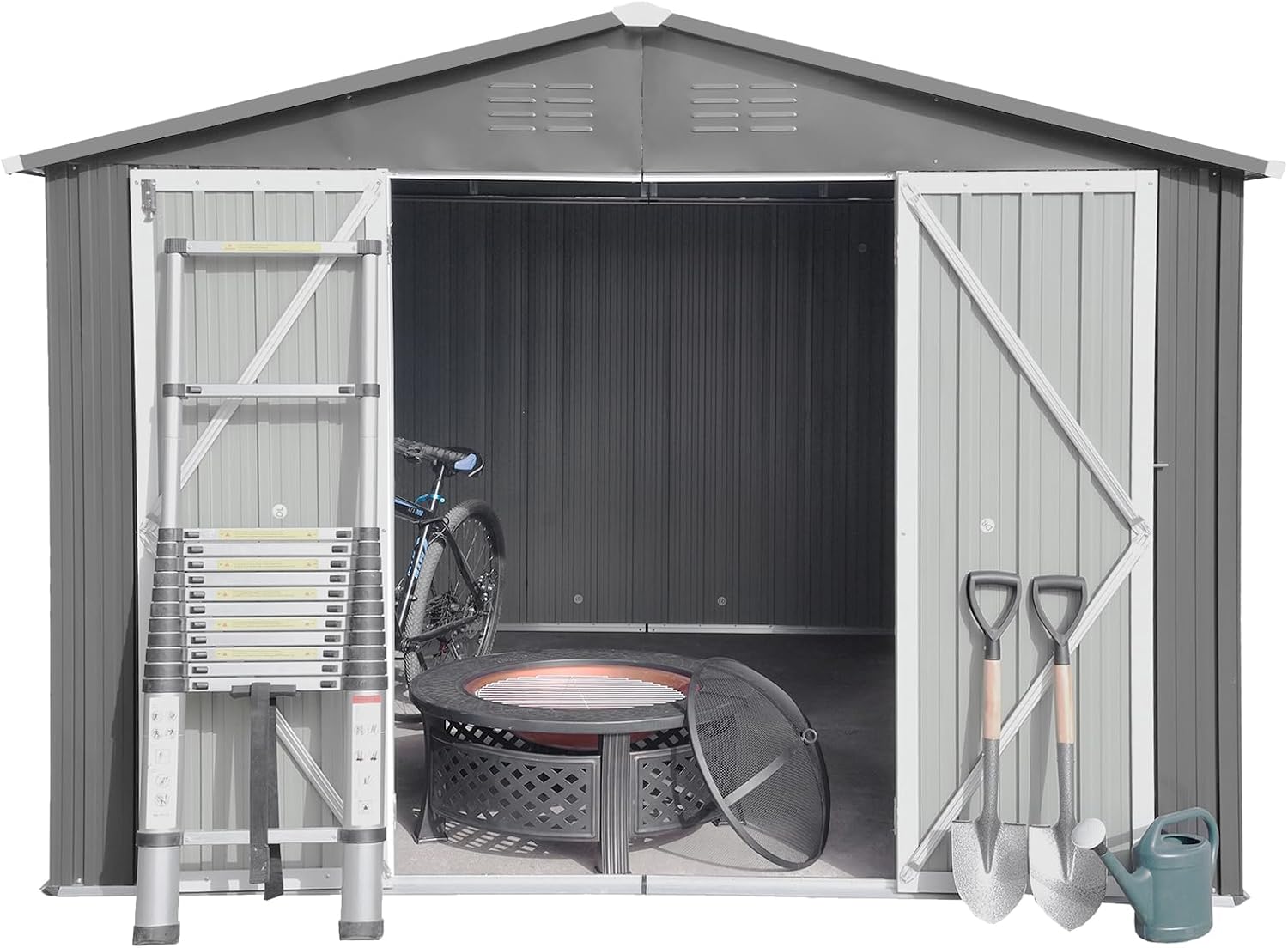 10X12 Ft Sheds & Outdoor Storage,Metal Aluminum Garden Shed,With Punched Vents,Waterproof Cabinet W/Hinged Door And