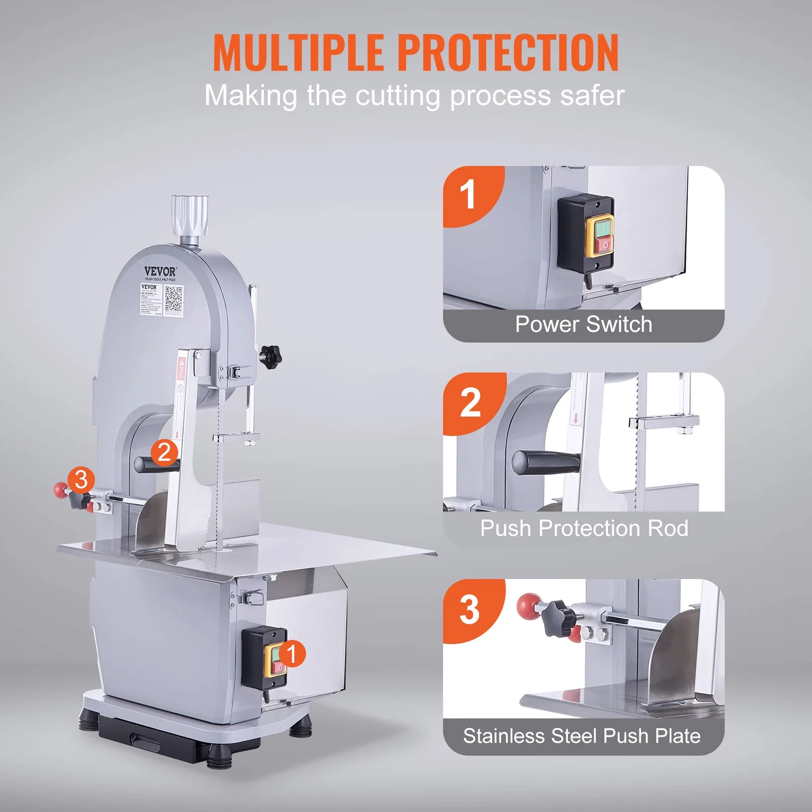 SucceBuy Commercial Electric Meat Bone Saw Machine 1500W Stainless Steel Blade Bone Bandsaw Machine Workbench Countertop Bone