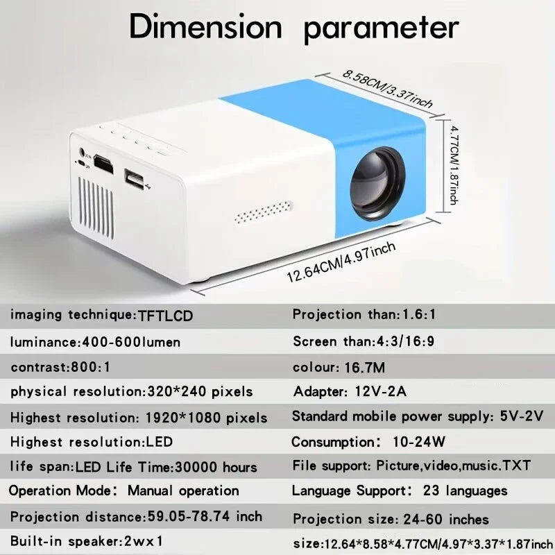 Mini proyector LED portátil YG300, compatible con com HDMI, USB, TF audio, casa leitor multimitídia, inteligente,portátil,viagem