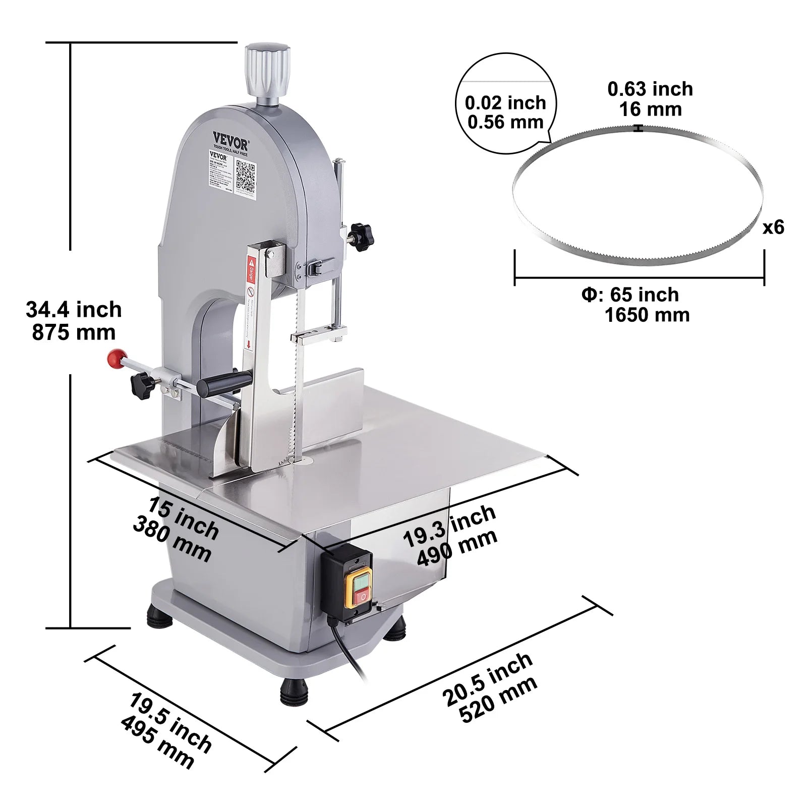 SucceBuy Commercial Electric Meat Bone Saw Machine 1500W Stainless Steel Blade Bone Bandsaw Machine Workbench Countertop Bone