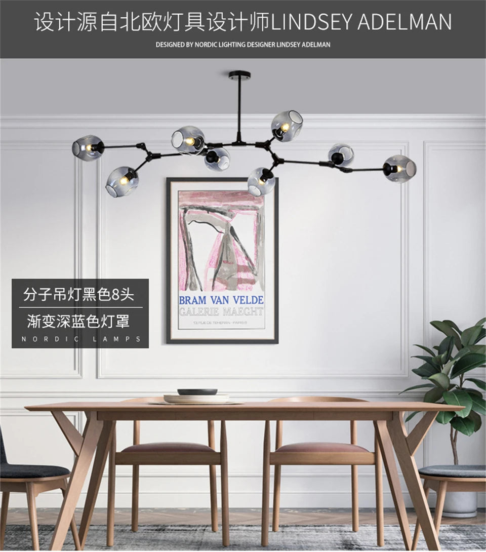 Nordic Lustre Glass Chandeliers Modern LED Molecule Ceiling Pendant Lamps Living Dining Room Home Decor Hanging Kitchen Fixtures