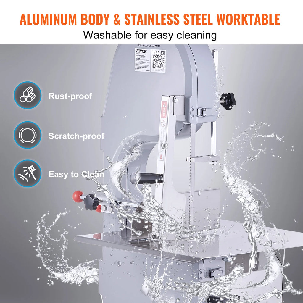SucceBuy Commercial Electric Meat Bone Saw Machine 1500W Stainless Steel Blade Bone Bandsaw Machine Workbench Countertop Bone
