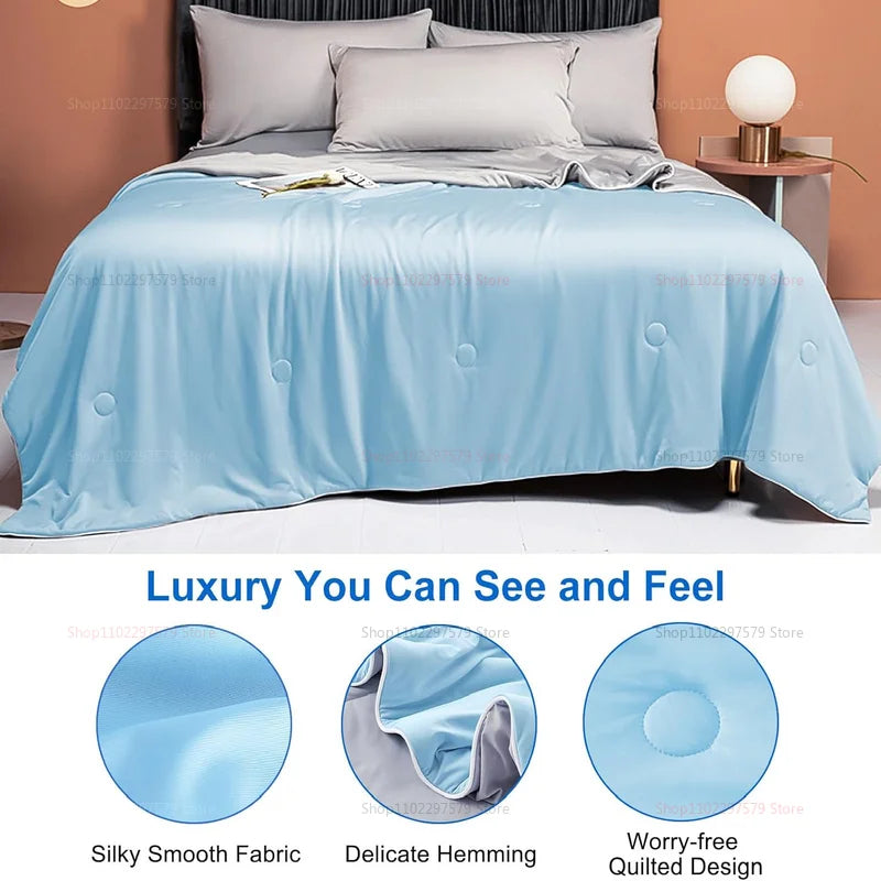 Cooling Blanket Cold Technology Bedding Summer Patchwork Quilts Soft Fashion INS Japan&Korean Green Cold Throws AB Side
