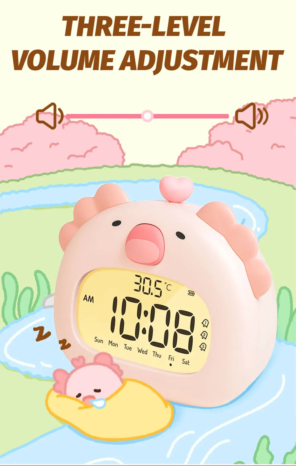 LED Alarm Clock With Night Light Multi-functional Timer Wake Up Alarm Clocks Capybara Axolotl Koala Bedroom Desk Decor Kids Gift