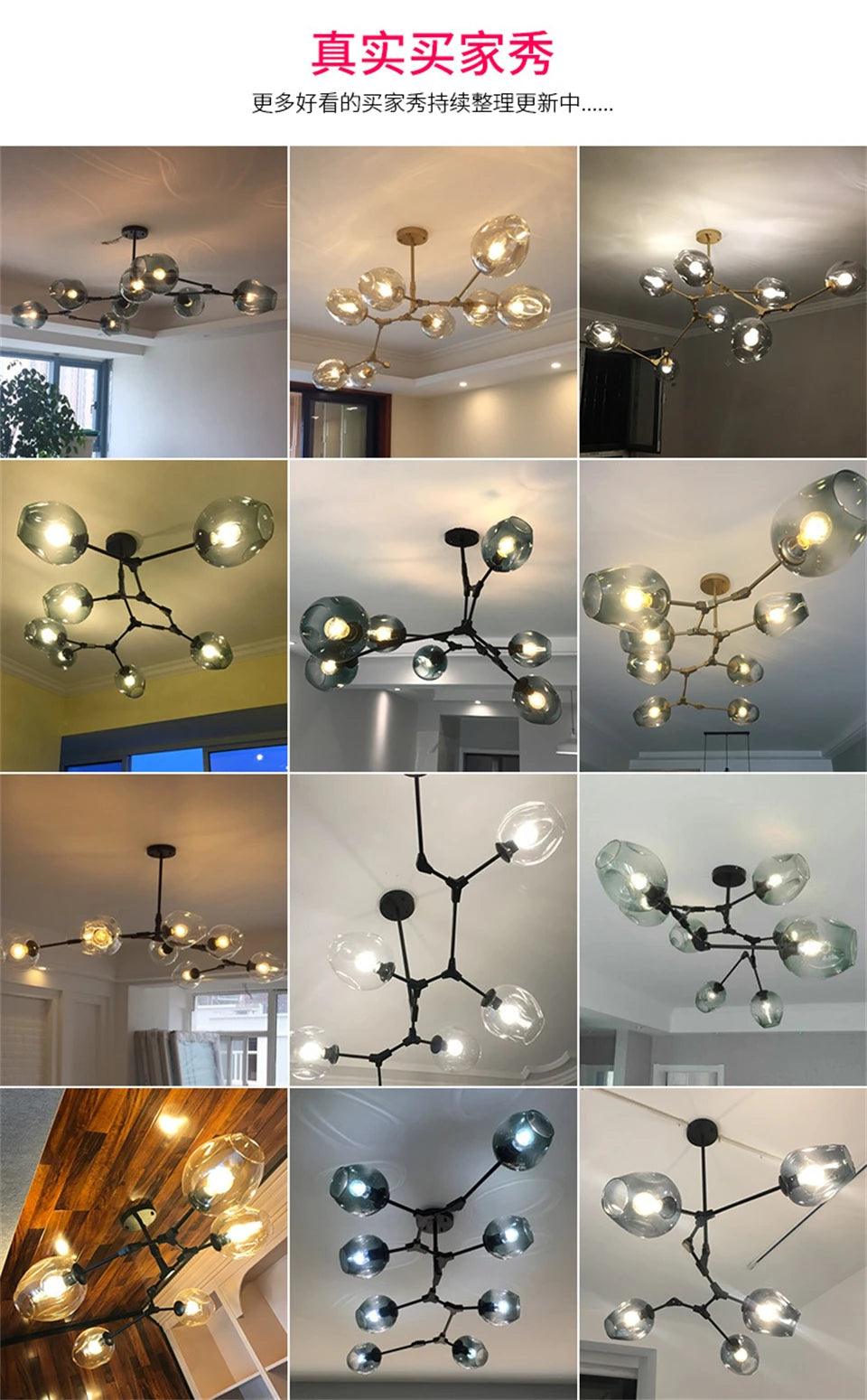 Nordic Lustre Glass Chandeliers Modern LED Molecule Ceiling Pendant Lamps Living Dining Room Home Decor Hanging Kitchen Fixtures