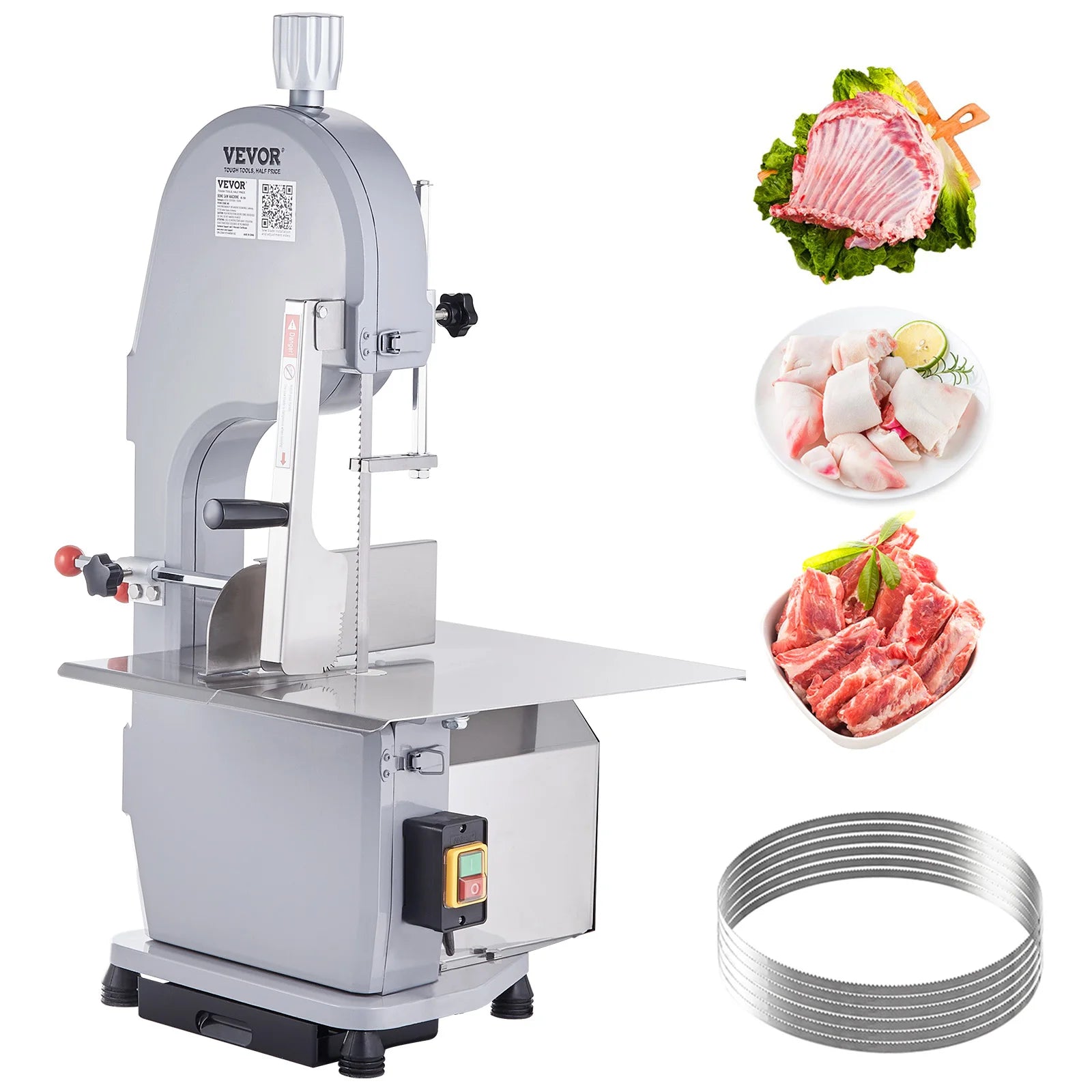 SucceBuy Commercial Electric Meat Bone Saw Machine 1500W Stainless Steel Blade Bone Bandsaw Machine Workbench Countertop Bone