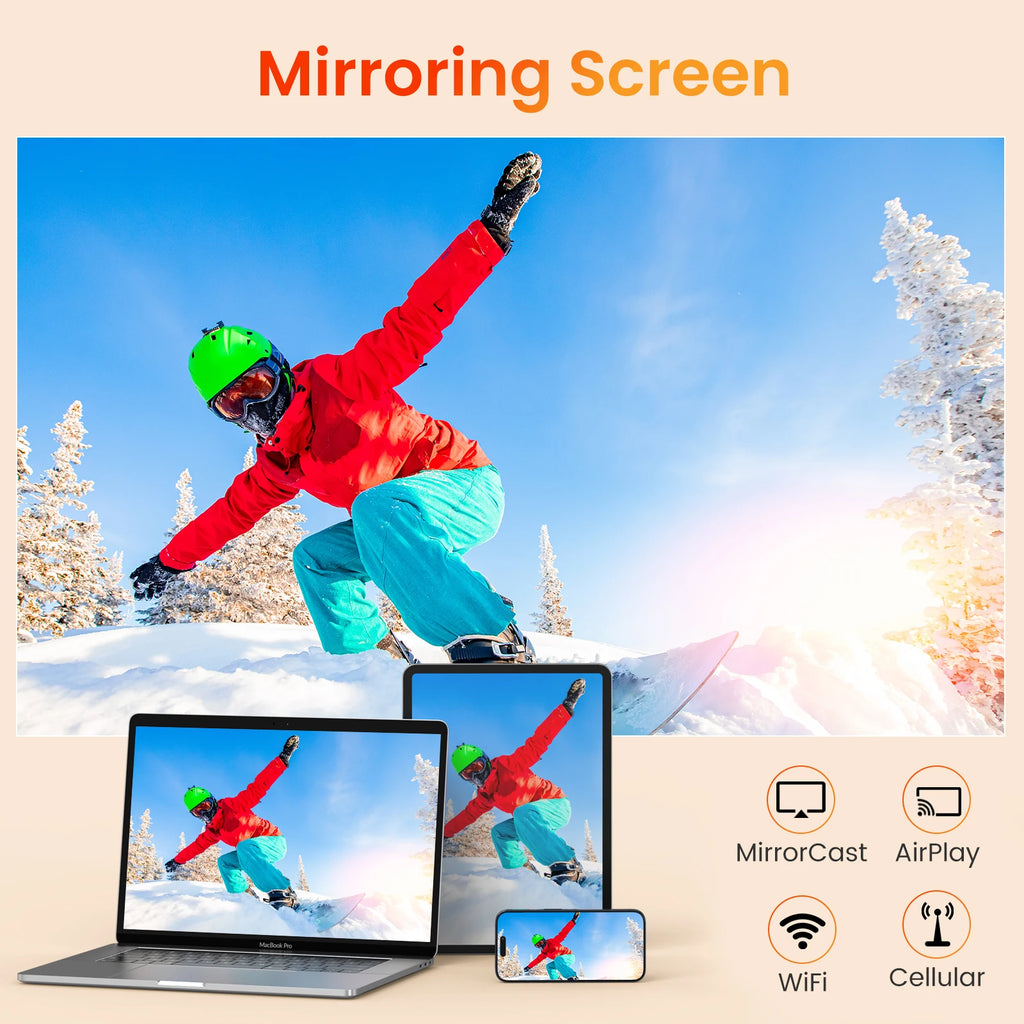 HAPPRUN 12000L 1080P WiFi Bluetooth Projector with Screen, One-Step Mirroring, Outdoor Portable Projector for Phone/HDMI/TV