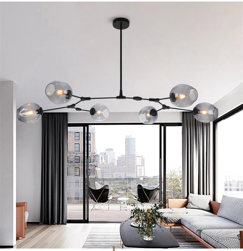 Nordic Lustre Glass Chandeliers Modern LED Molecule Ceiling Pendant Lamps Living Dining Room Home Decor Hanging Kitchen Fixtures