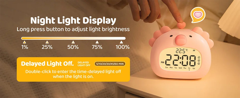 LED Alarm Clock With Night Light Multi-functional Timer Wake Up Alarm Clocks Capybara Axolotl Koala Bedroom Desk Decor Kids Gift