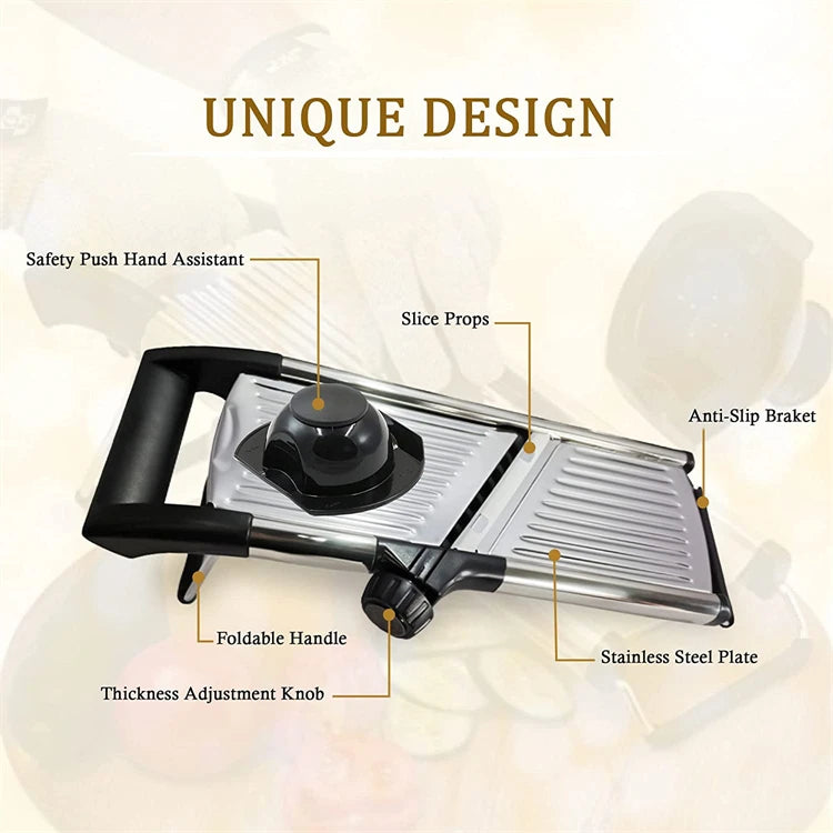 LMETJMA Adjustable Mandoline Slicer Stainless Steel Vegetable Slicer Chopper Cutter for Potato Tomato Onion Carrot JT213
