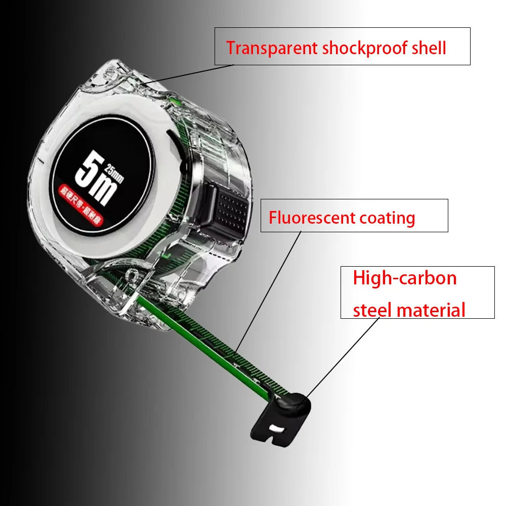 10M Black Fluorescent Tape Measure High Precision Thickened Tape Measure Wear-resistant and Drop-proof Tape Measure