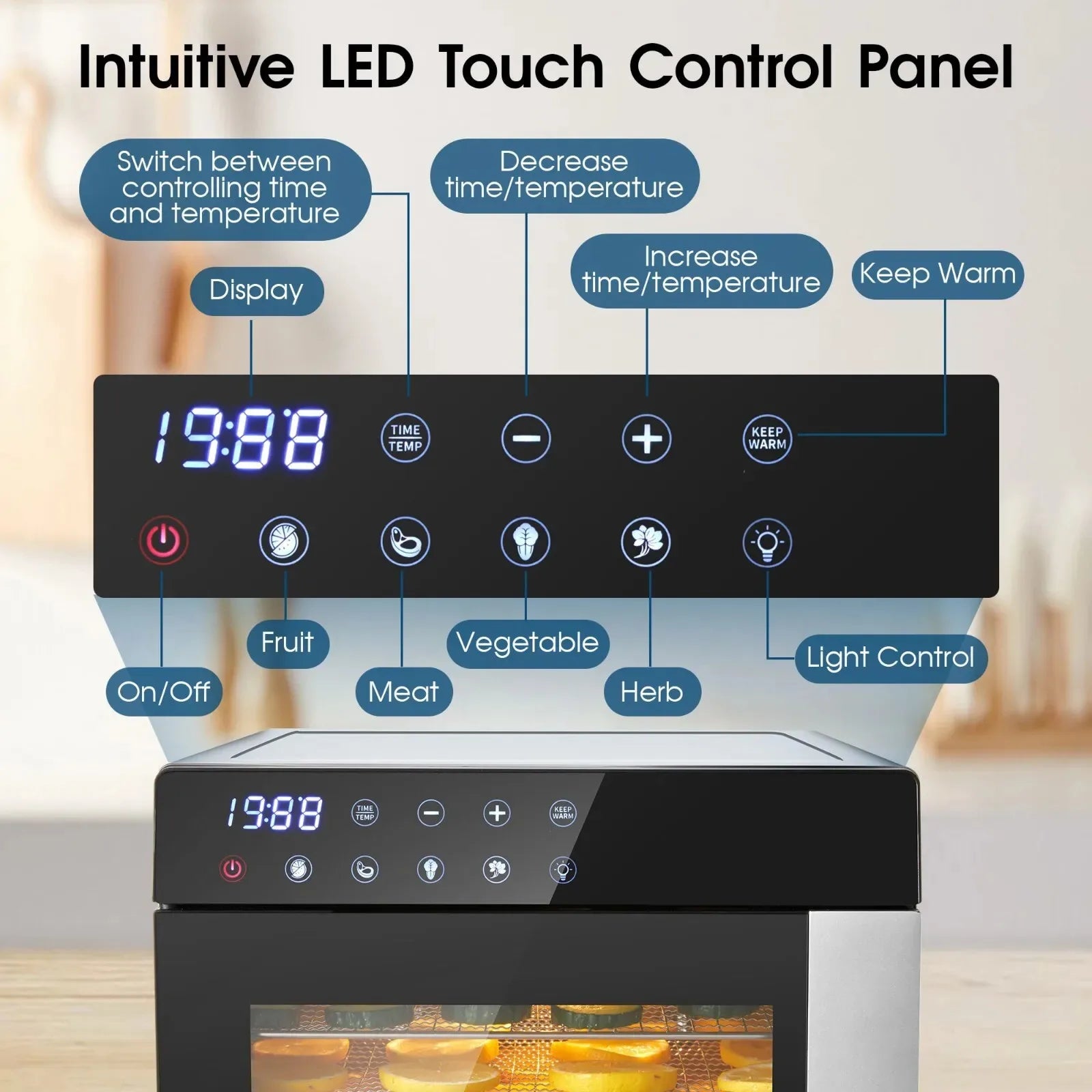 8-Tray Stainless Steel,600W with 4 Presets & Digital Timer for Jerky, Fruit, Herbs - Dishwasher Safe, BPA Free Food Dehydrator