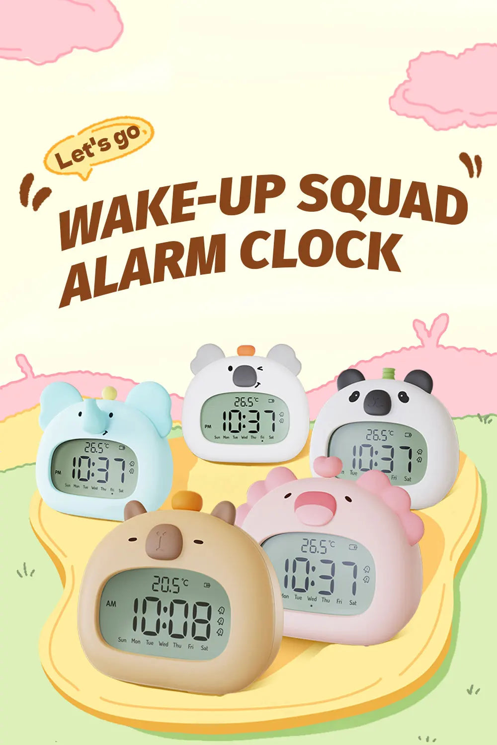 LED Alarm Clock With Night Light Multi-functional Timer Wake Up Alarm Clocks Capybara Axolotl Koala Bedroom Desk Decor Kids Gift