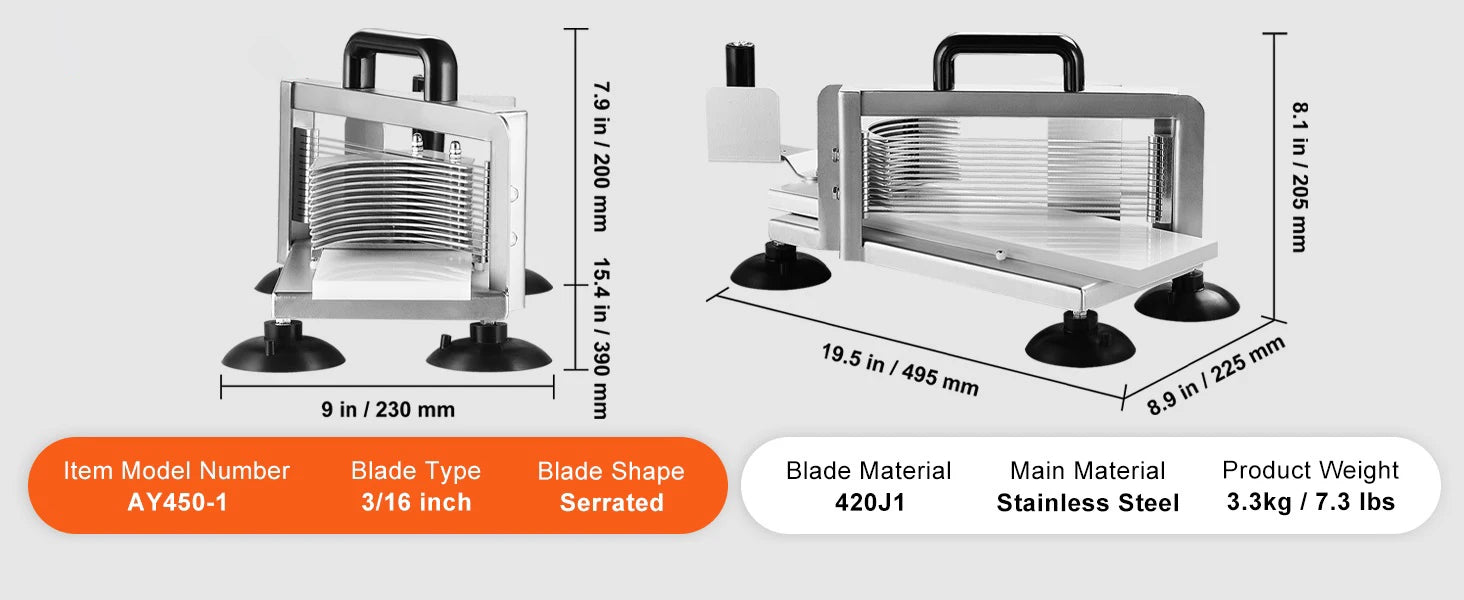 SucceBuy Tomato Slicer 3/16 inch Tomato Cutter Slicer Stainless Steel Heavy Duty Tomato Slicer Machine, Manual Tomato Slicer