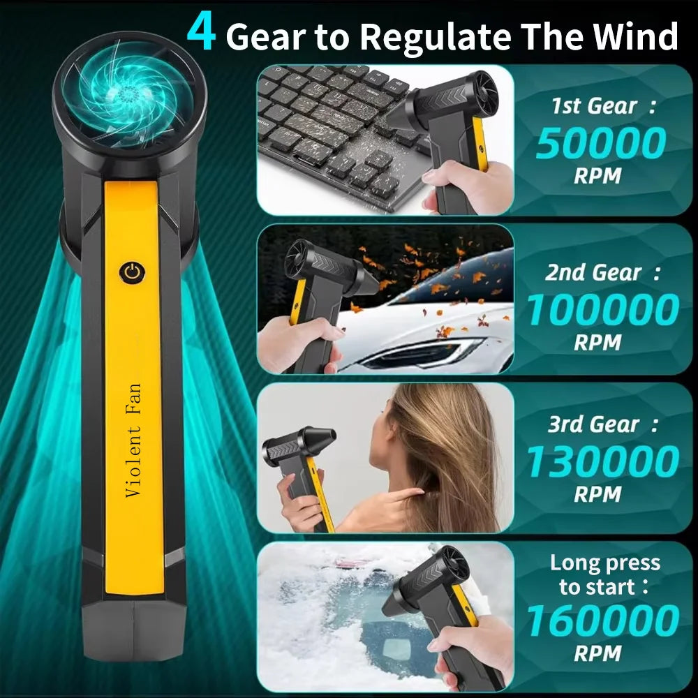 Electric Turbo Jet Fan 160000 RPM Brushless Motor High-Speed Turbo Violent Fan USB Rechargeable Powerful Dust Blower 10000mAh