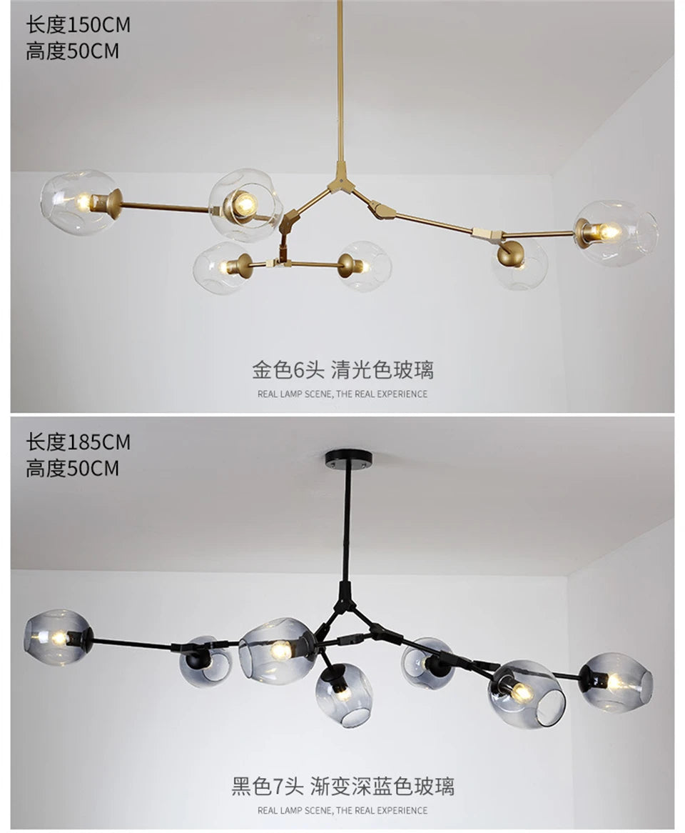 Nordic Lustre Glass Chandeliers Modern LED Molecule Ceiling Pendant Lamps Living Dining Room Home Decor Hanging Kitchen Fixtures