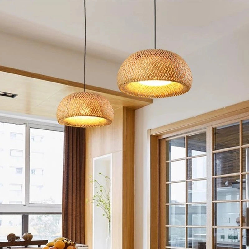 Bamboo Pendant Lamp Lustre Chandelier Hanging Lamp Handmade Rattan Pendant Light Fixture Restaurant Dining Room Indoor Lighting