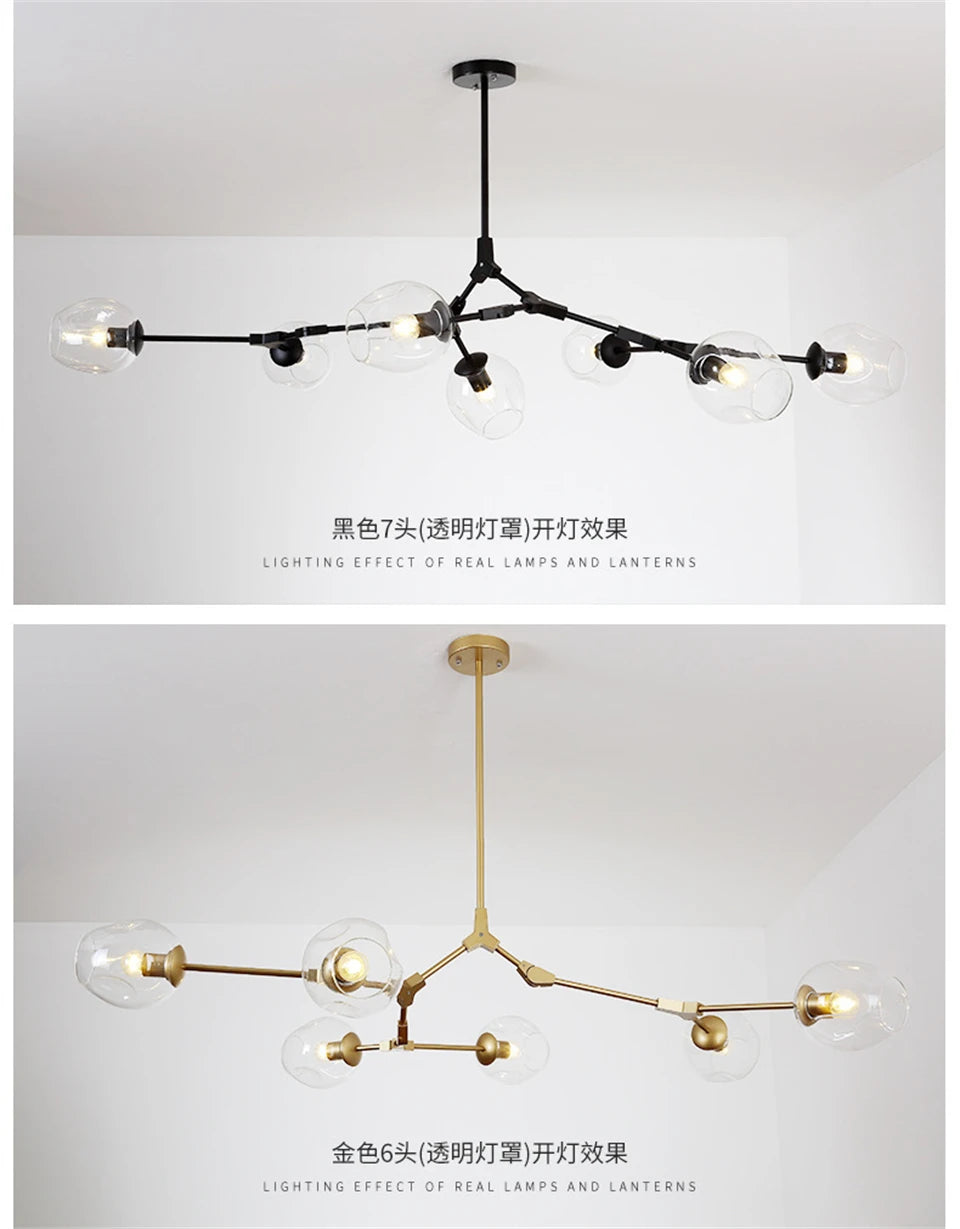 Nordic Lustre Glass Chandeliers Modern LED Molecule Ceiling Pendant Lamps Living Dining Room Home Decor Hanging Kitchen Fixtures
