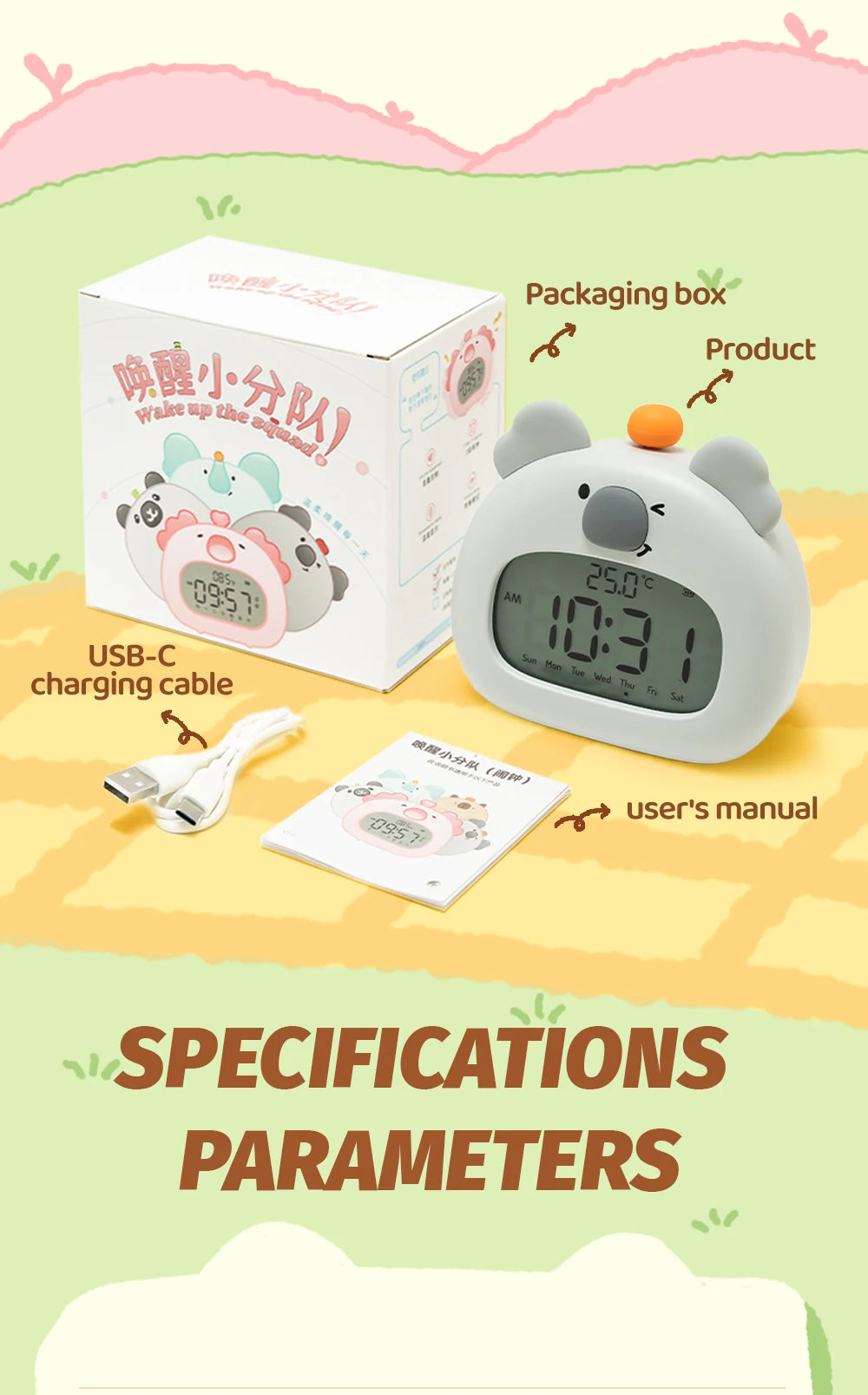 LED Alarm Clock With Night Light Multi-functional Timer Wake Up Alarm Clocks Capybara Axolotl Koala Bedroom Desk Decor Kids Gift