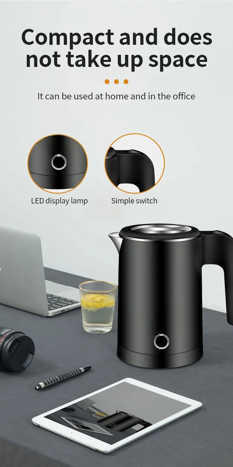 Travel Electric Kettle 500ML Stainless Steel Portable Water Boiler for Tea Coffee Home Kitchen Electric Teapot Smart Kettle