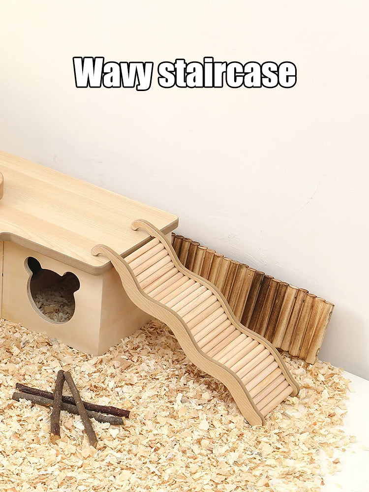 1PC Small pet supplies, cages, decorative accessories, wooden wavy stairs, hamster toys, curved chutes, small animals