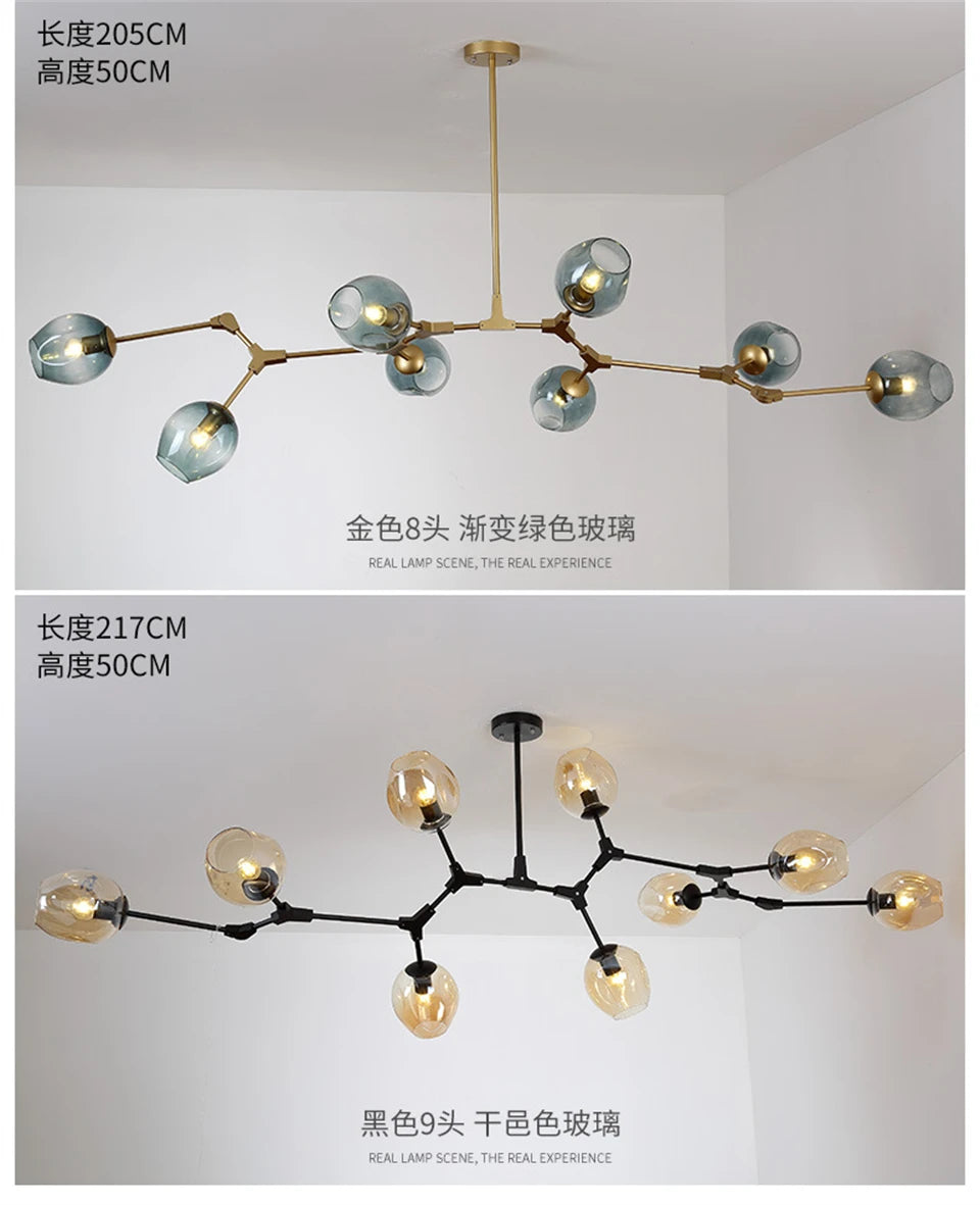 Nordic Lustre Glass Chandeliers Modern LED Molecule Ceiling Pendant Lamps Living Dining Room Home Decor Hanging Kitchen Fixtures