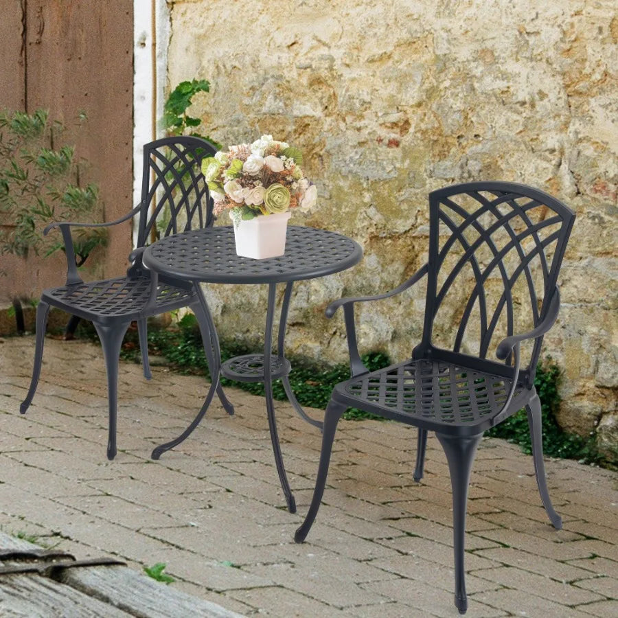 Outdoor 3 Piece Bistro Set Cast Aluminum Bistro Table and Chairs