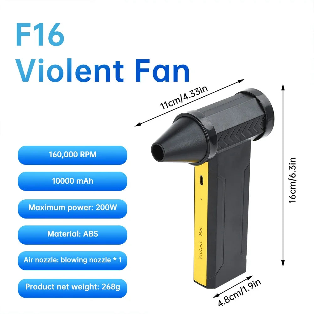 Electric Turbo Jet Fan 160000 RPM Brushless Motor High-Speed Turbo Violent Fan USB Rechargeable Powerful Dust Blower 10000mAh
