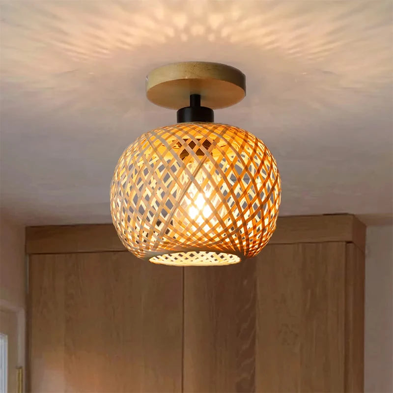Bamboo Pendant Lamp Lustre Chandelier Hanging Lamp Handmade Rattan Pendant Light Fixture Restaurant Dining Room Indoor Lighting