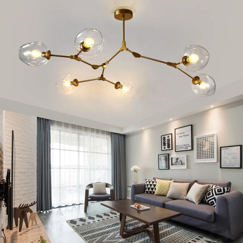 Nordic Lustre Glass Chandeliers Modern LED Molecule Ceiling Pendant Lamps Living Dining Room Home Decor Hanging Kitchen Fixtures