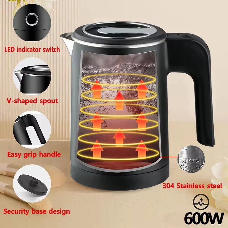 Travel Electric Kettle 500ML Stainless Steel Portable Water Boiler for Tea Coffee Home Kitchen Electric Teapot Smart Kettle