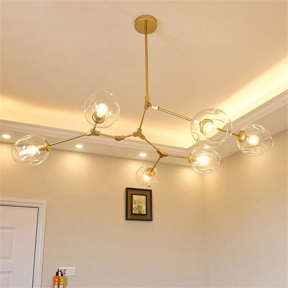 Nordic Lustre Glass Chandeliers Modern LED Molecule Ceiling Pendant Lamps Living Dining Room Home Decor Hanging Kitchen Fixtures