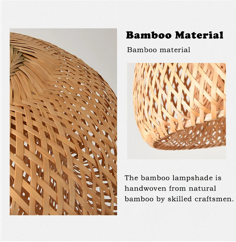 Bamboo Pendant Lamp Lustre Chandelier Hanging Lamp Handmade Rattan Pendant Light Fixture Restaurant Dining Room Indoor Lighting