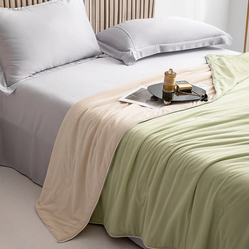 Cooling Blanket Cold Technology Bedding Summer Patchwork Quilts Soft Fashion INS Japan&Korean Green Cold Throws AB Side