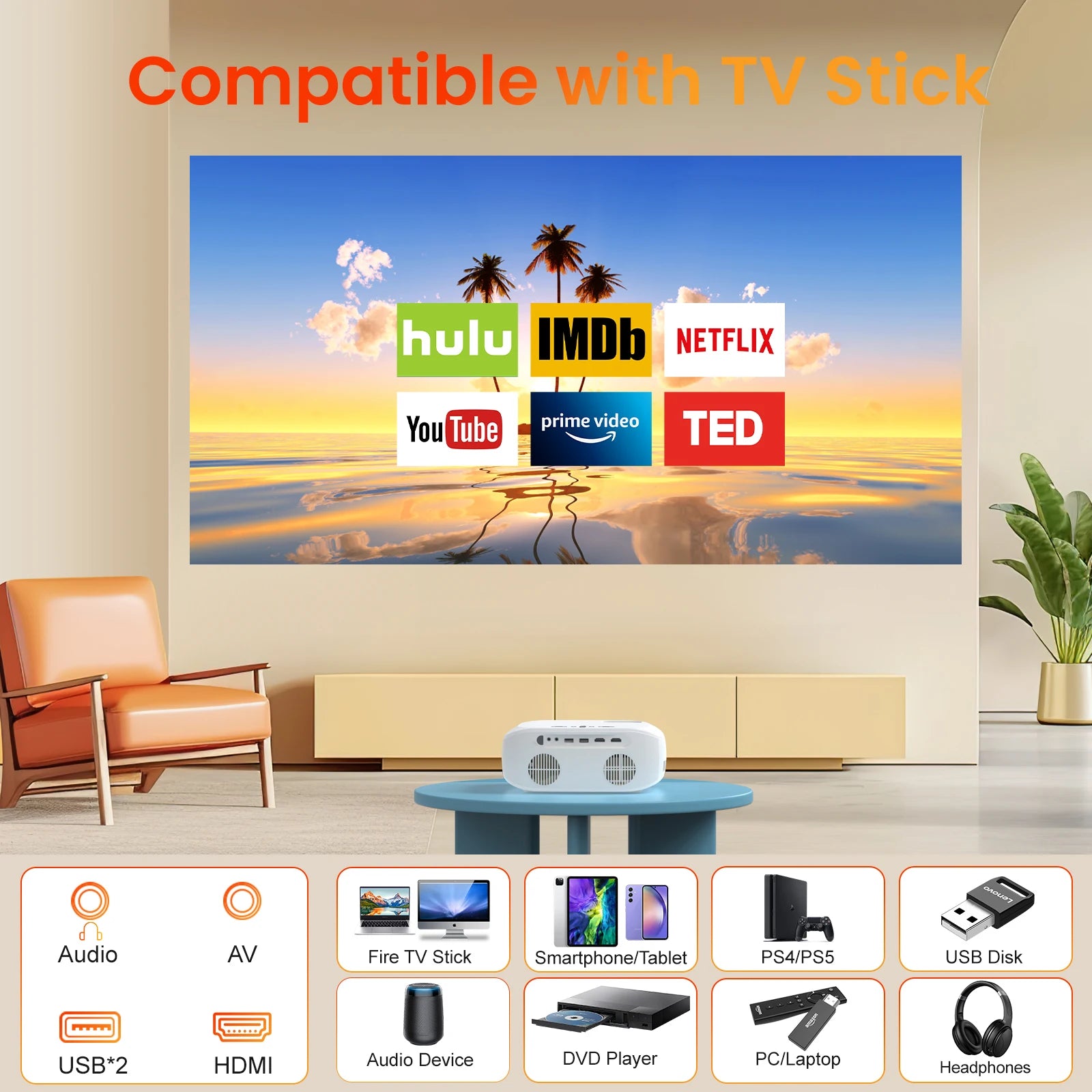 HAPPRUN 12000L 1080P WiFi Bluetooth Projector with Screen, One-Step Mirroring, Outdoor Portable Projector for Phone/HDMI/TV