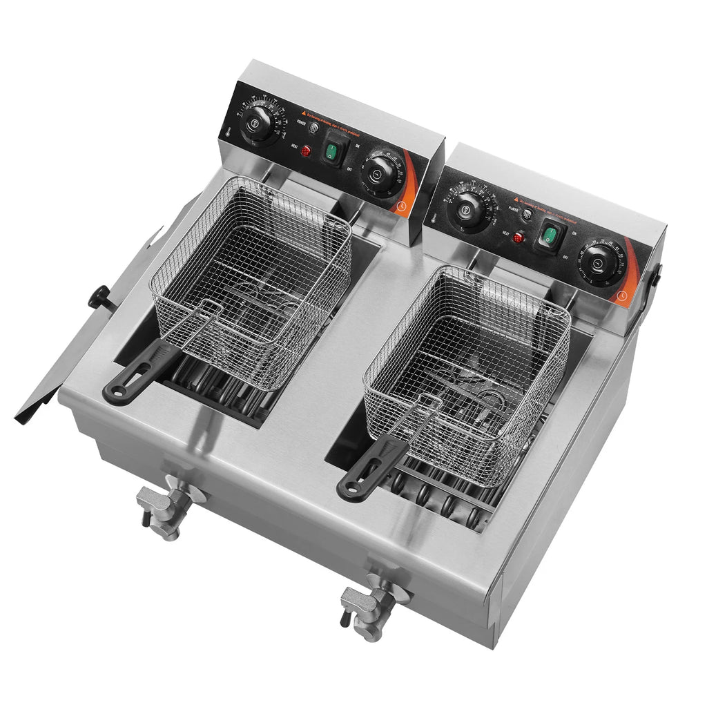 SucceBuy  12L Electric Deep Fryer w/Dual Removable Tanks Commercial Countertop  Fryer for Chicken French Fries Frying Chips