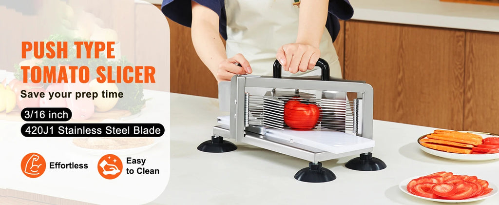 SucceBuy Tomato Slicer 3/16 inch Tomato Cutter Slicer Stainless Steel Heavy Duty Tomato Slicer Machine, Manual Tomato Slicer