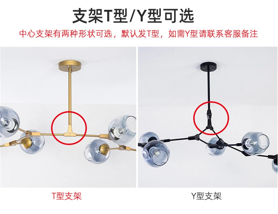 Nordic Lustre Glass Chandeliers Modern LED Molecule Ceiling Pendant Lamps Living Dining Room Home Decor Hanging Kitchen Fixtures