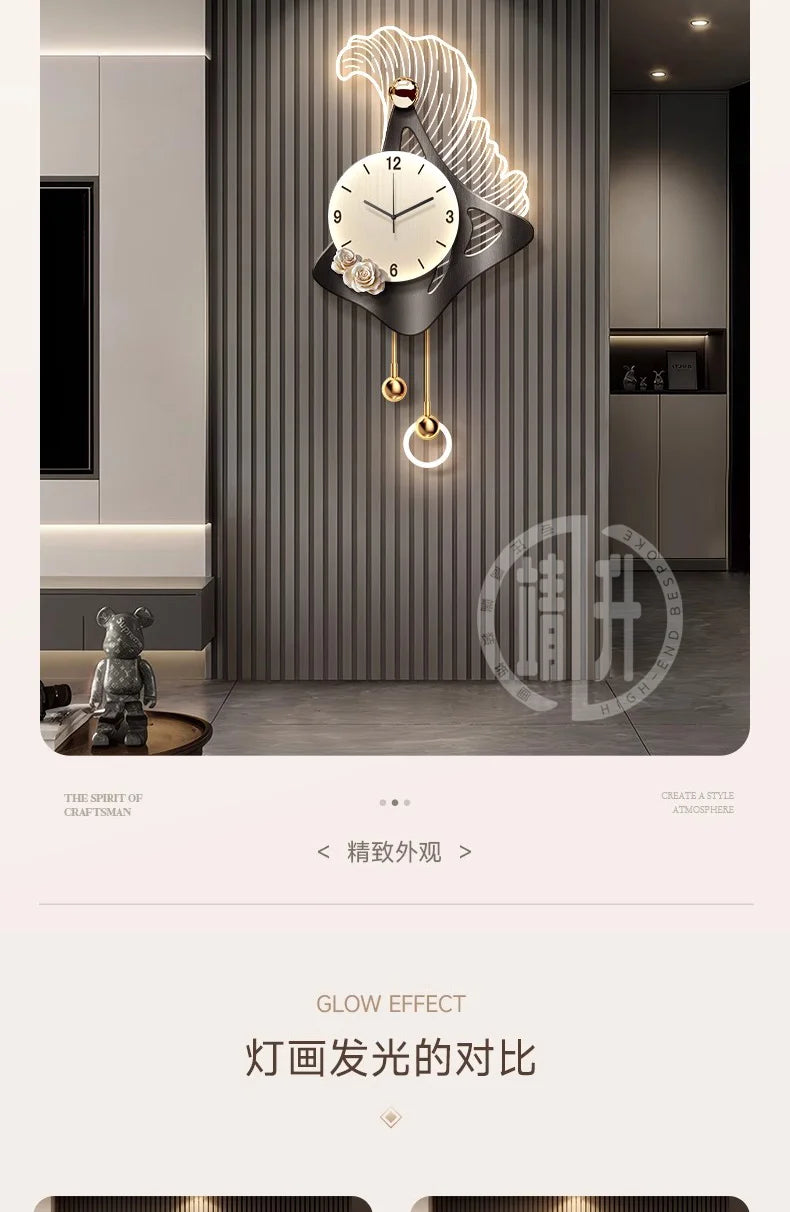 Luminous Glass Wall Clocks Art Pendulum Gold Horloge Wall Clocks Murale Design Reloj De Cocina De Pared Living Room Furniture