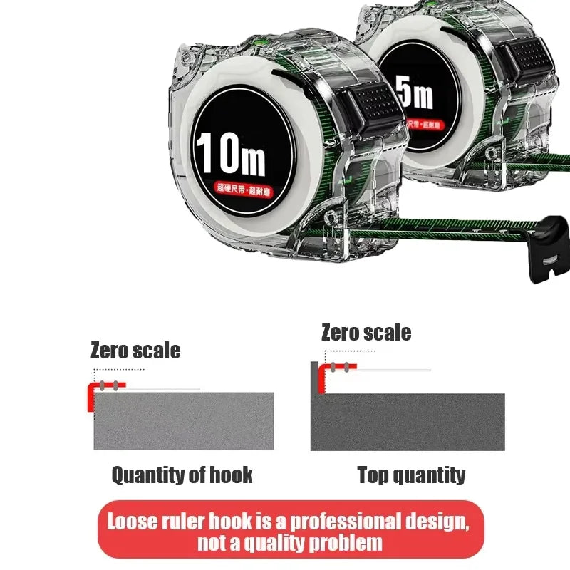 10M Black Fluorescent Tape Measure High Precision Thickened Tape Measure Wear-resistant and Drop-proof Tape Measure