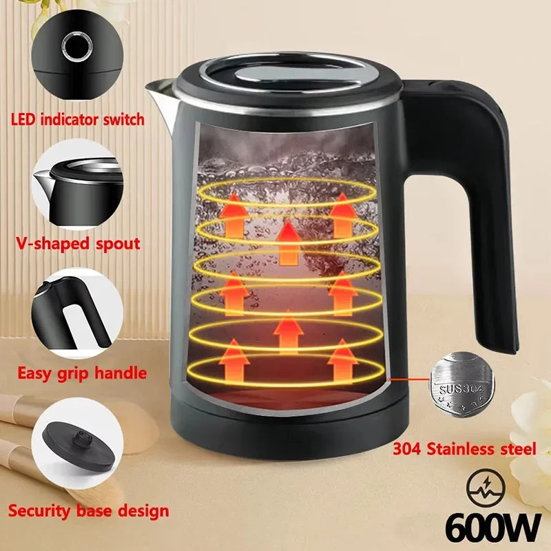 Travel Electric Kettle 500ML Stainless Steel Portable Water Boiler for Tea Coffee Home Kitchen Electric Teapot Smart Kettle