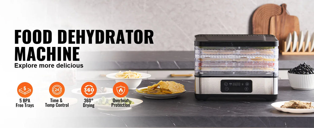 SucceBuy 5 Tray Food Dehydrator Machine 300W Stainless Steel Electric Food Dryer w/ Digital Adjustable Timer & Temperature