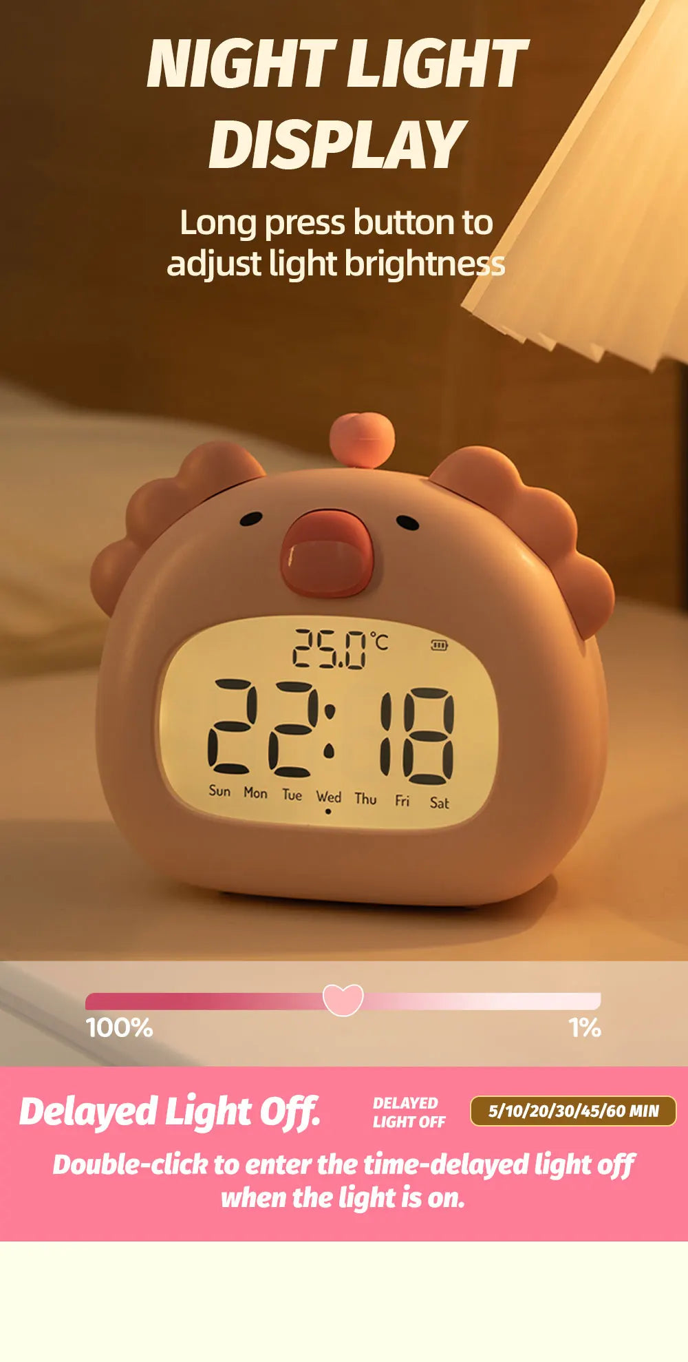 LED Alarm Clock With Night Light Multi-functional Timer Wake Up Alarm Clocks Capybara Axolotl Koala Bedroom Desk Decor Kids Gift