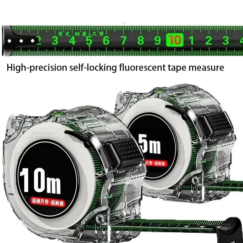 10M Black Fluorescent Tape Measure High Precision Thickened Tape Measure Wear-resistant and Drop-proof Tape Measure