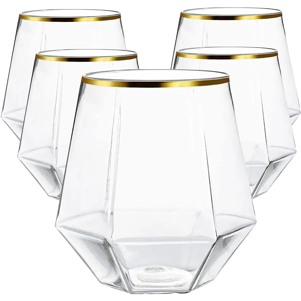 12oz Diamond Unbreakable Stemless Plastic Wine Champagne Whiskey Glasses Elegant Durable Disposable Indoor Outdoor